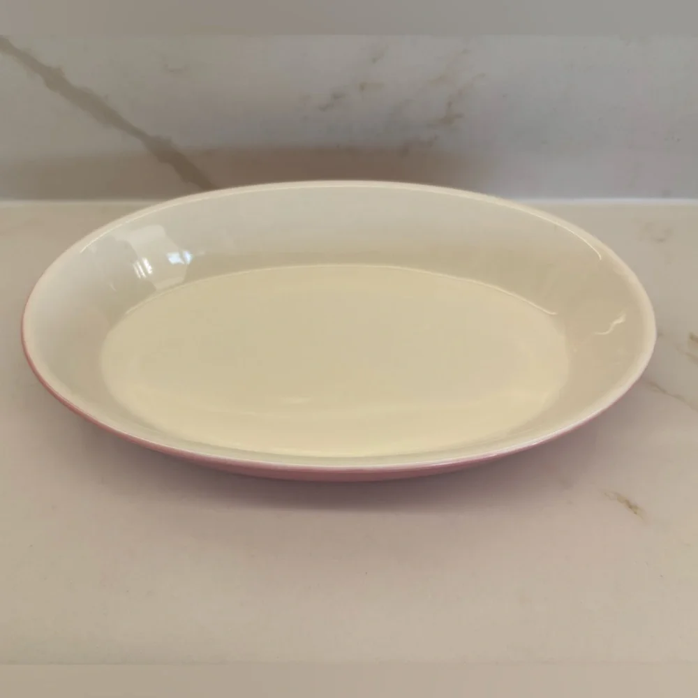 Small Oval Pink Au Gratin Casserole Baking Dish Bakeware Vegetable Dish - Picture 3 of 4